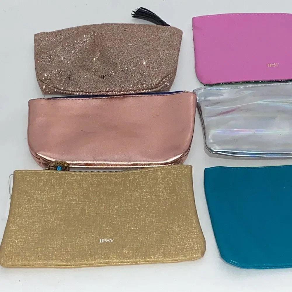 Ipsy Glam Bag Lot 6 Makeup Pouches Rose Gold Teal Studded Silver Holographic Set